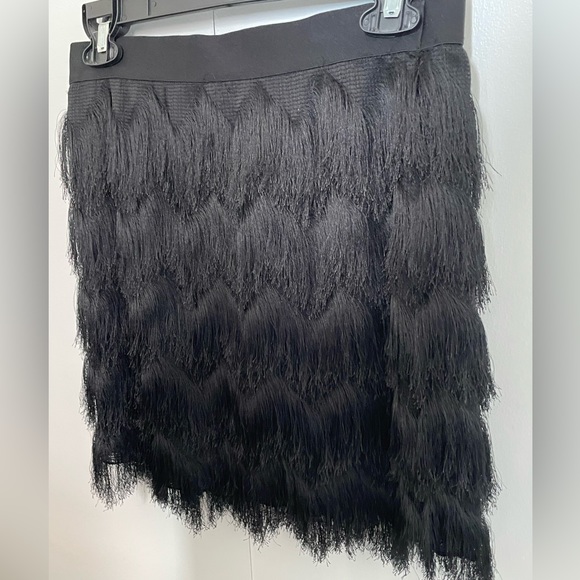 Fringe black mini-skirt, with elastic waistband. Never worn! - Picture 1 of 5